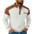 thumbnail image 3 of Men's Solid Color Long-Sleeved Stand-Up Collar Button-Up with Fake Pocket Patchwork Jacket, Classic Soft Fabric with Zipper Pocket for Outdoor Work Sports, 3 of 8