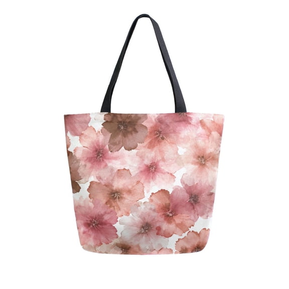 Open Top Canvas Tote Bag with Zipper Reusable Shopping Bag 13.5x15" Roomy Carryall Tie-dye Flowers Pattern