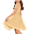 thumbnail image 5 of Busydd Princess Dresses for Girls 5-16 Years Fashion Performance Mesh Round Neck Girls Formal Dress Solid Color Short Sleeve Flowy Dress 5-6 Years, 5 of 6