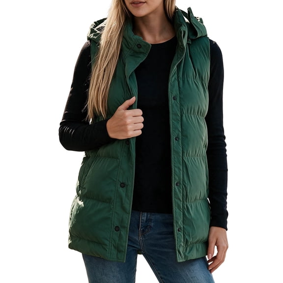 Ghalytn Women's High Neck Hooded Puffer Vest, Sleeveless Zip Up Quilted Jacket with Stand Collar and Pockets