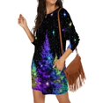 thumbnail image 2 of Women's Casual Dress Long Sleeve Round Neck Snowflake Print with Pocket Winter Theme Loose Fit Midi Dress for Spring Fall,Black,L, 2 of 6