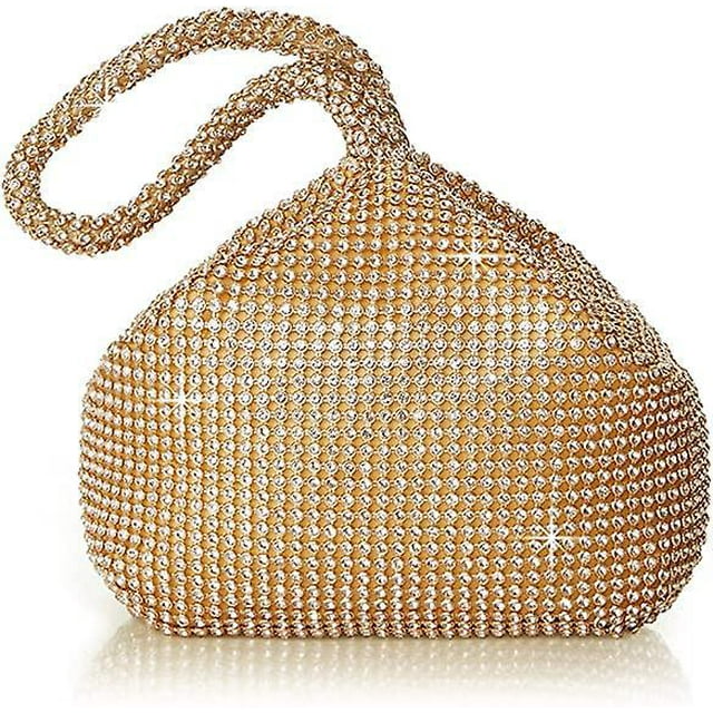 Bolsos de noche con diamantes de imitación para mujer, bolso triangular con purpurina brillante para fiesta de los años 20, boda de graduación (dorado)
