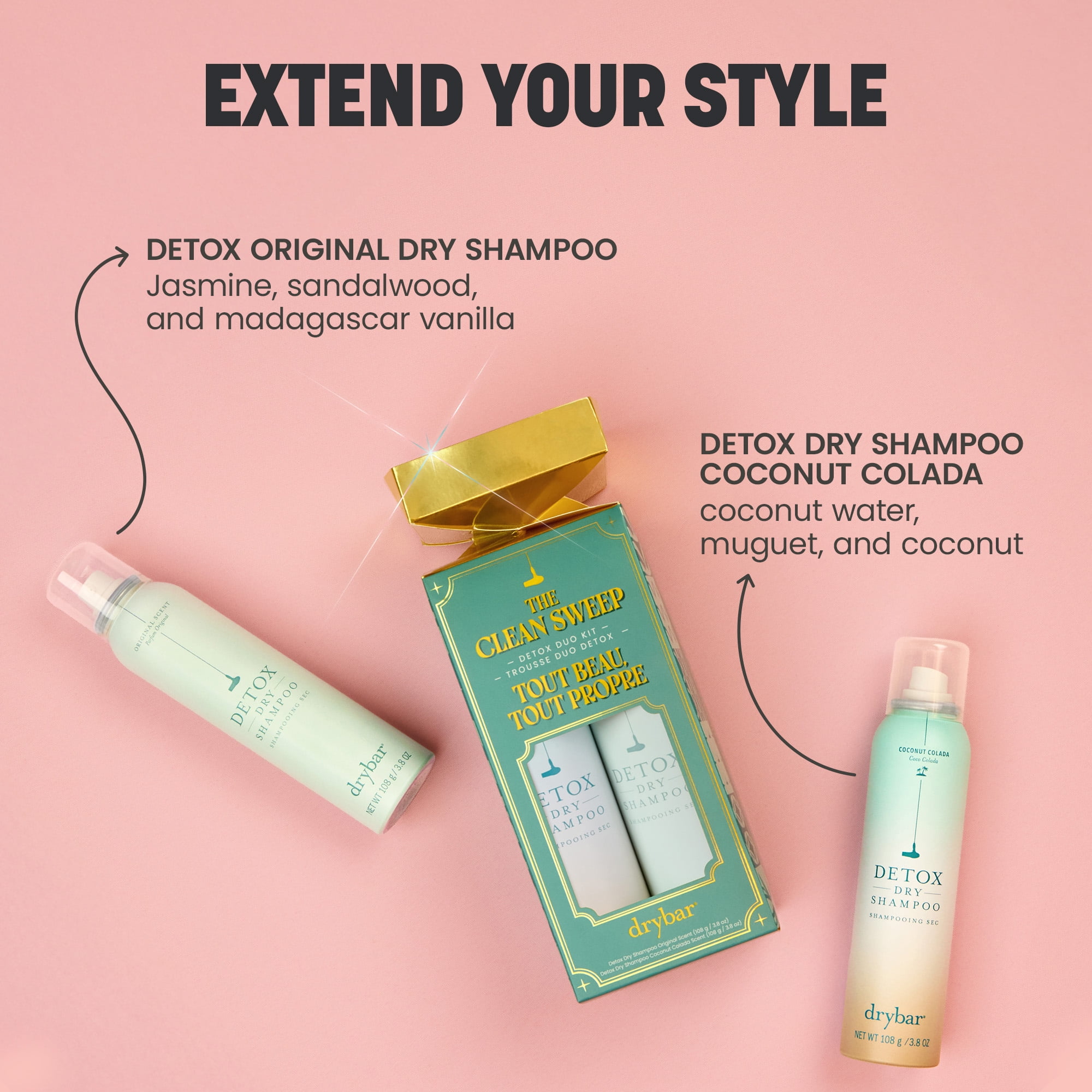 Drybar The Clean Sweep Haircare Kit including Detox Original Dry Shampoo and Detox Dry Shampoo in Coconut Colada