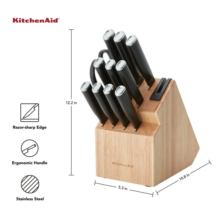 KitchenAid Classic Japanese Steel 12-Piece Knife Block Set with Built-in Knife  Sharpener, Black 