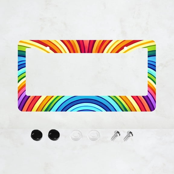 Rainbow License Plate Prame Aluminum Rust-Proof Auto Parts License Plate Decorative Screws Fit Standard 2 Holes 1 U.S. License Plate, 12x 6 Inch