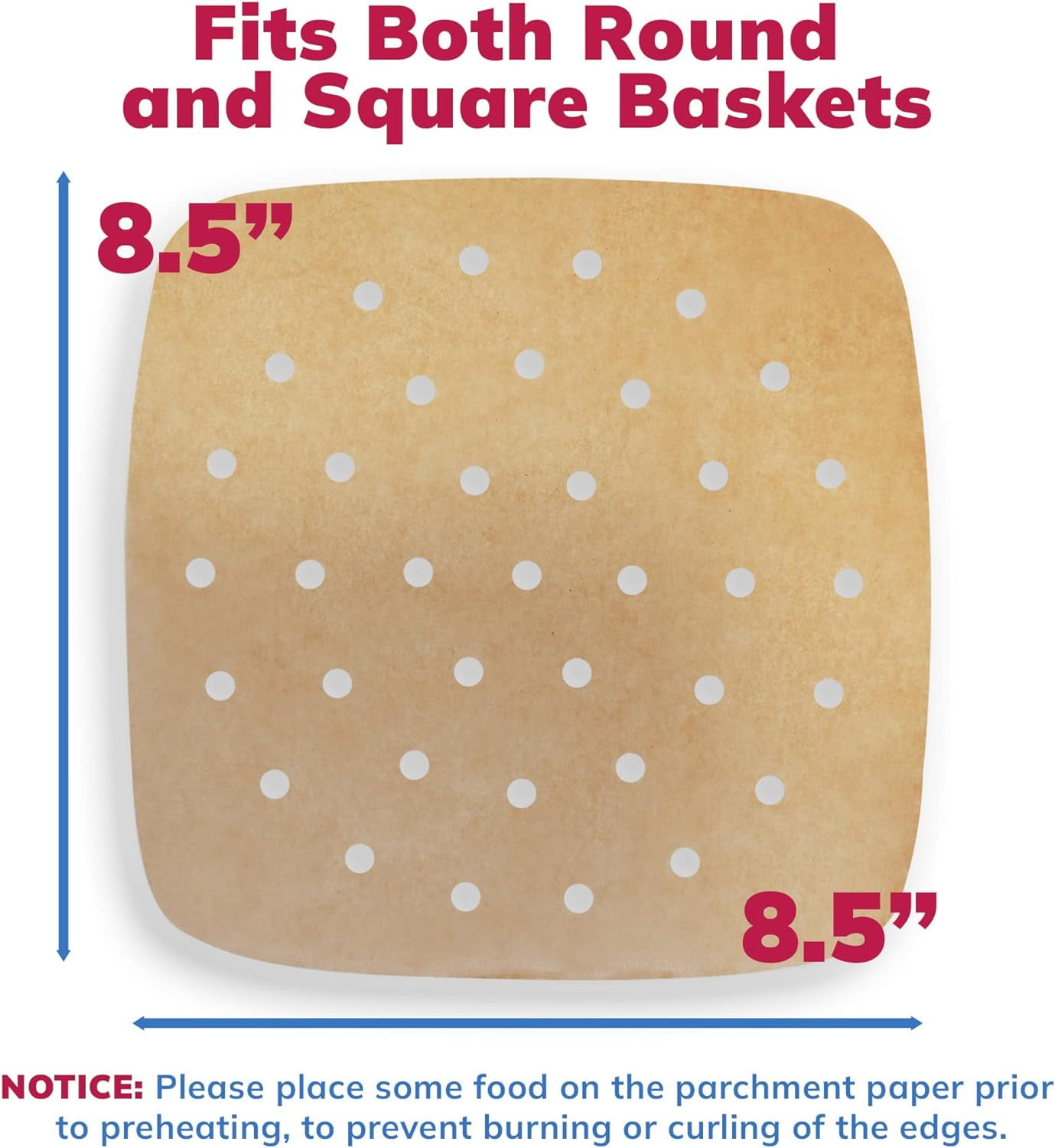 Air Fryer Parchment Paper Liners (400 Pcs) Brown | 8.5 Inch Square Disposable Liner Sheets | Parchment Paper for Air Fryer, Steaming, Baking | Perforated, Food Grade