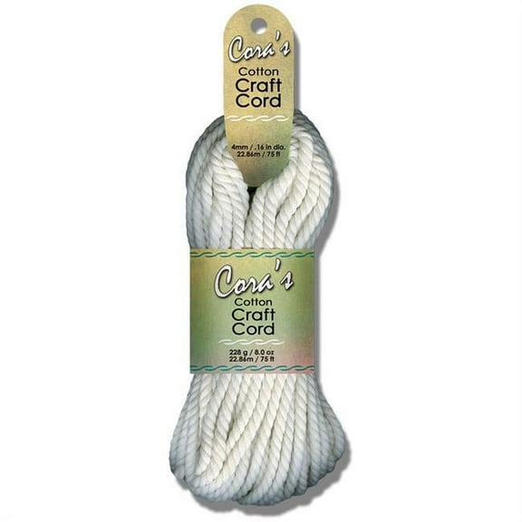 Pepperell Cara's Cotton Craft Cord 4mmx75ft-White