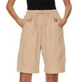 thumbnail image 6 of Lenpel Bermuda Shorts for Women Elastic High Waisted Drawstring Wide Leg Knee Length Casual Shorts Loose Summer Shorts with Pockets, 6 of 6