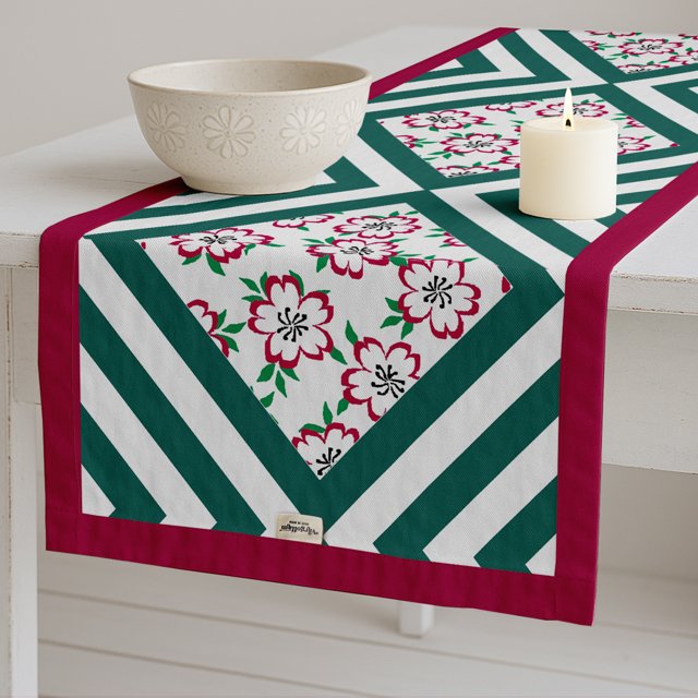 Vargottam Geometric Pattern Cotton Table Runner by Vargottam - Double Layer with Border - Washable Runner - Decorative Table Linen for Dining & Everyday Use