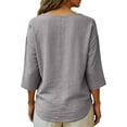 thumbnail image 5 of Women's Cotton Linen Blend T-Shirts 3/4 Sleeve V Neck Loose Fit Casual Tops Summer Pullover Shirts Daily Wear Gray S, 5 of 7