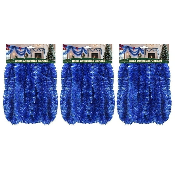 3 pack 15ft Blue Festive Garland ,Christmas Tinsel Garland - 2.3in Width, Ideal for Christmas Furniture Decor