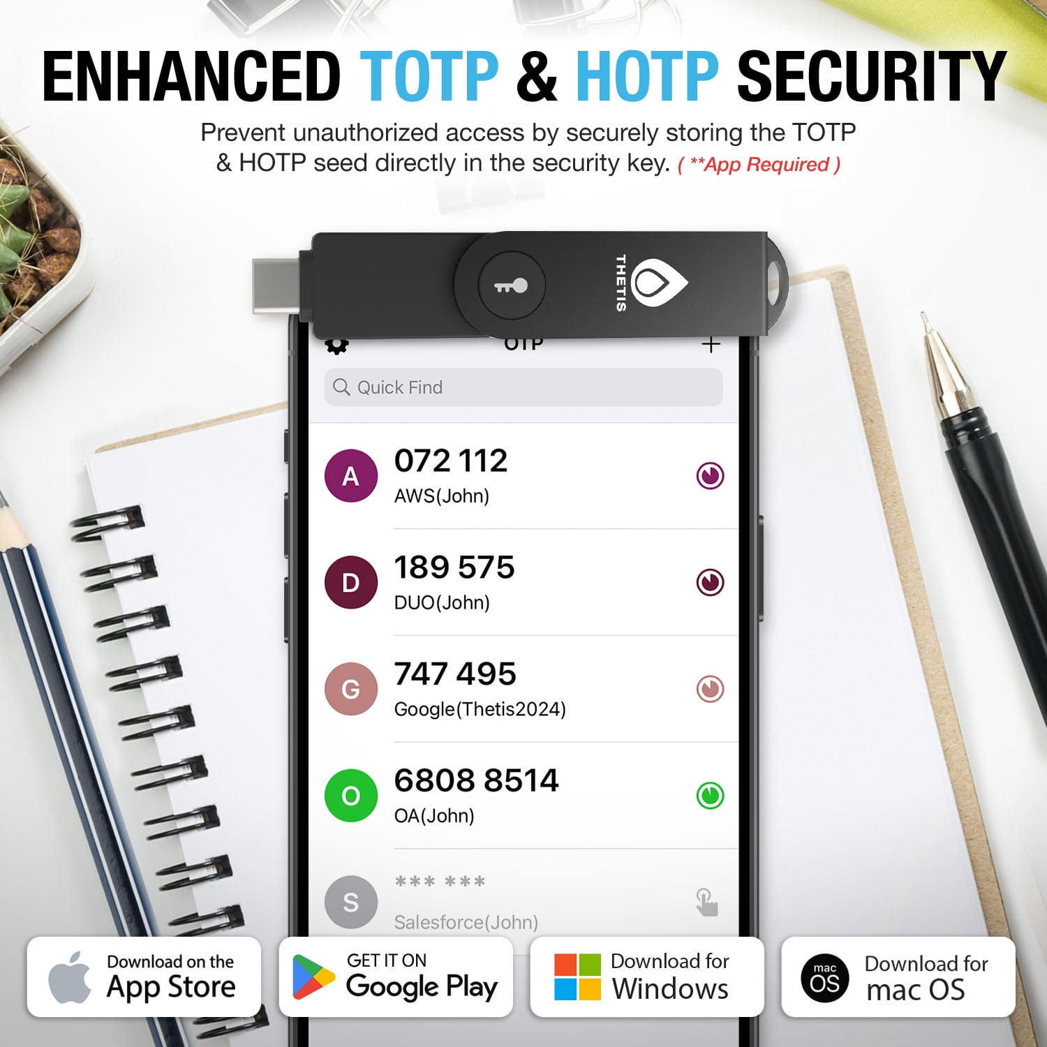 Thetis Pro-C FIDO2 Security Key Passkey Device with USB C & NFC, TOTP/HOTP Authenticator APP, FIDO 2.0 Two Factor Authentication 2FA MFA, Works with Windows/macOS/Linux/Gmail/Facebook/Dropbox/GitHub