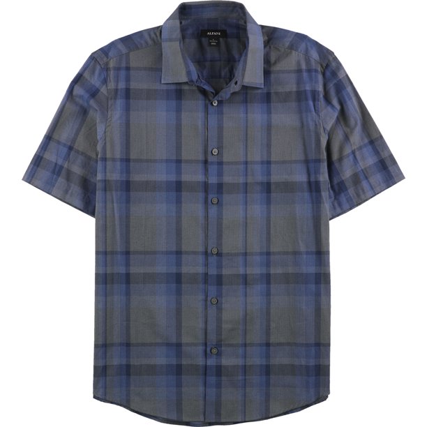 Alfani - Camisa con botones a cuadros para hombre, azul, grande Alfani Botones al frente