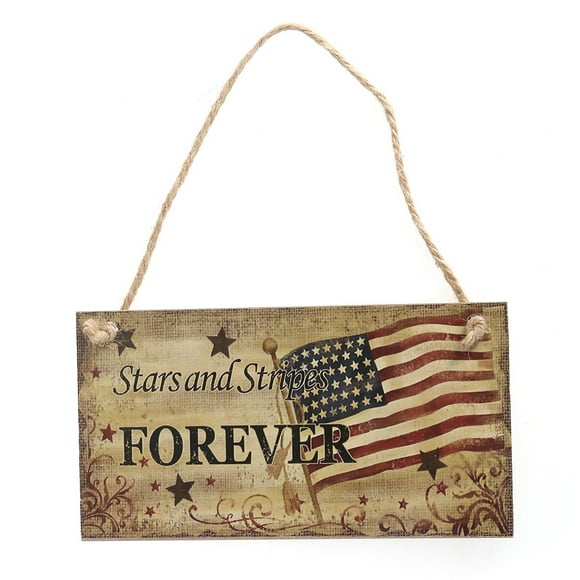 Fourth of July Party Stars and Stripes FOREVER Hanging Sign Decoration Fiberboard