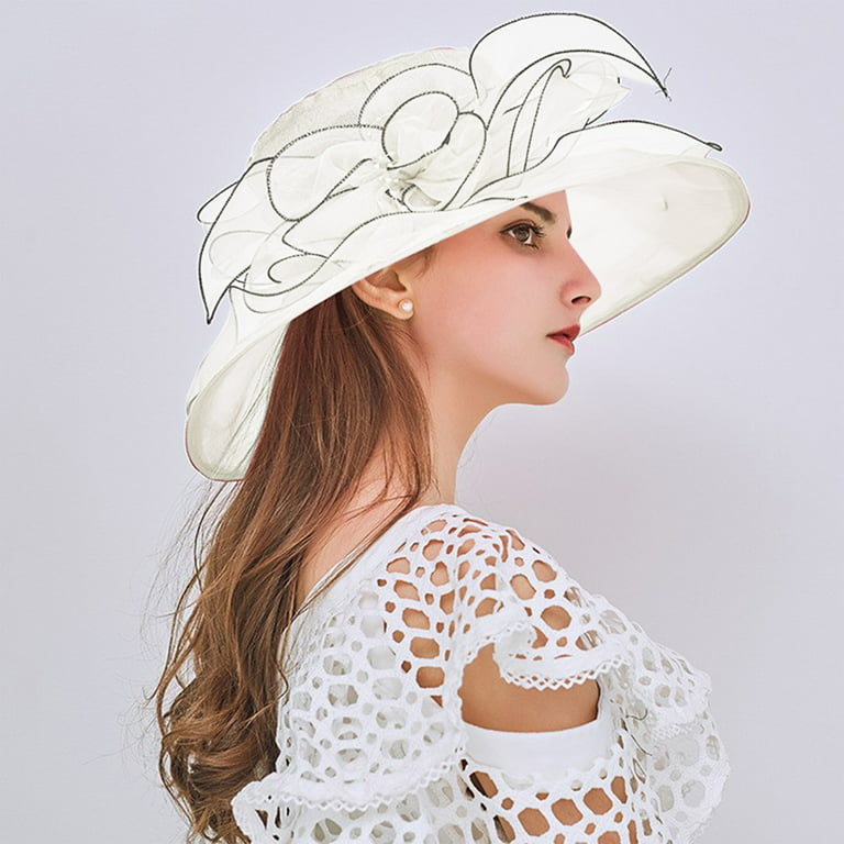 Kcodviy Womens Summer Dress Hat Wide Leaf Flower Bridal Shower Hat Sun Hats  Beach Hat Summer Hats for Women Beach Convertible Hats for Women Sliding