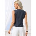thumbnail image 3 of DARING DIVA Women's Stylish Vest Tops Linen Striped Business Waistcoat M Navy Blue, 3 of 7