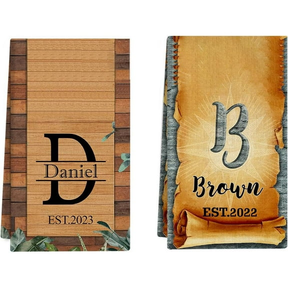 Vintage Wood Brown Personalized Floral Kitchen Towels | Custom Tea Towel | Family Name Dish Towel | Kitchen Decor | Hand Towel | Housewarming Gift Monogram Dishcloth