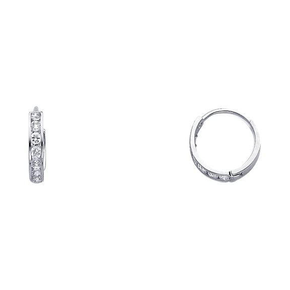 Ioka - 14K White Gold 2mm Thickness CZ Stone Huggies Earrings