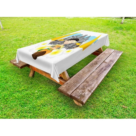 Balinese Outdoor Tablecloth, Asian Girl With Traditional Cloths And Balinese Outdoor Tablecloth, Asian Girl with Traditional Cloths and Frangipani Flowers on Pura Temple Backdrop - Balinese Outdoor Tablecloth, Asian Girl With Traditional Cloths And