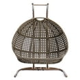thumbnail image 3 of LeisureMod Modern Beige Wicker Double 2-Person Hanging Egg Swing Chair in Brown, 3 of 9