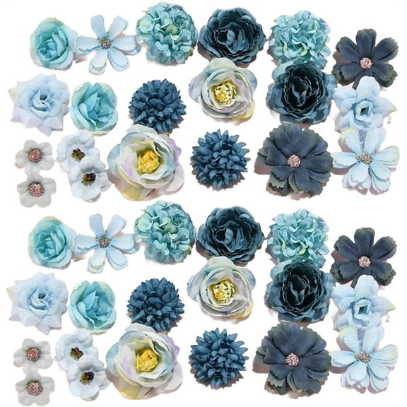 20 Pack Mixed Artificial Flowers,Mini Faux Flowers,Blue Silk Floral Set,Simulation Rose Daisy Crafting Head,for Wedding Birthday Party Home Decoration