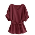 thumbnail image 2 of ZJXFGS Linen Tunic Blouses for Women Women Dress Shirts Ladies Tops and Blouses Women'S Business Casual Blouses Womens Fall Fashion Tops Red 2XL, 2 of 7