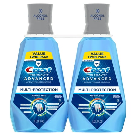 - Crest Pro-Health Advanced Mouthwash, Alcohol Free, Multi-Protection, Fresh Mint, 1 L (33.8 fl oz), Pack of 2