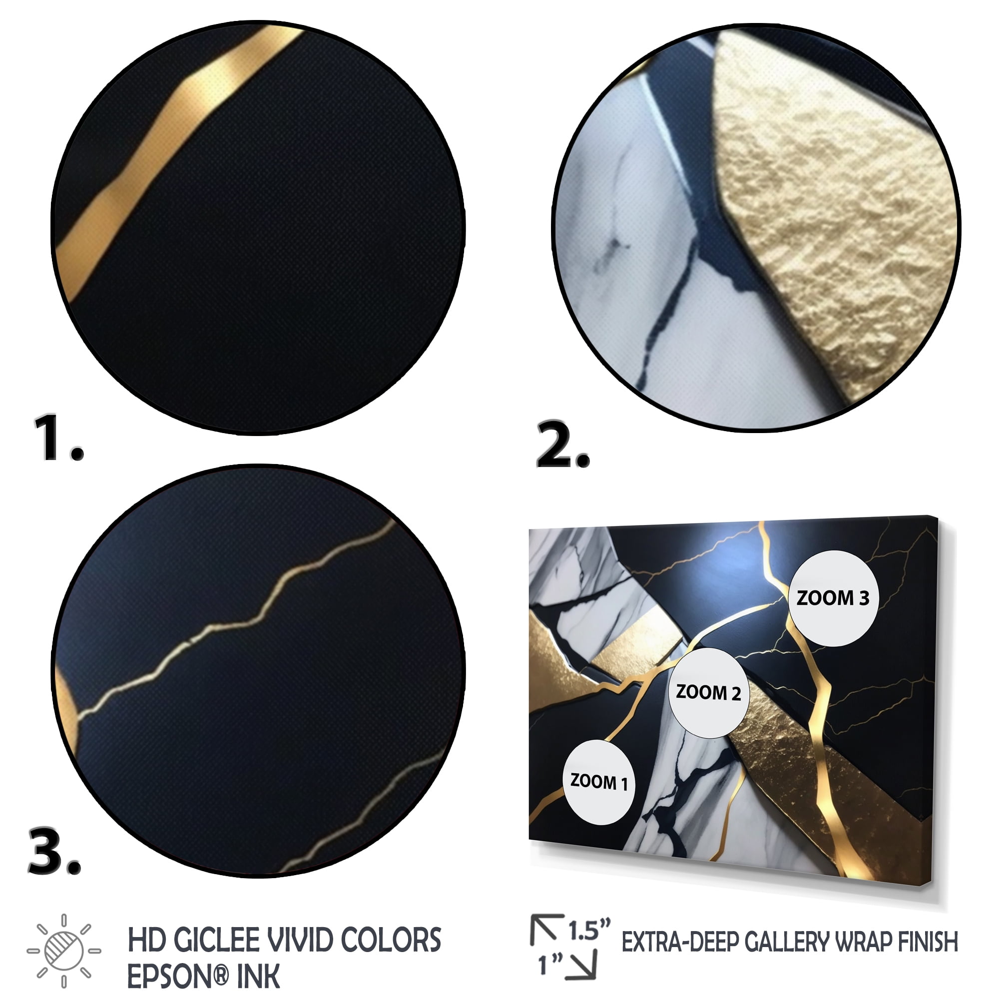 Designart Abstract Geode Gold Marble I Canvas Wall Art
