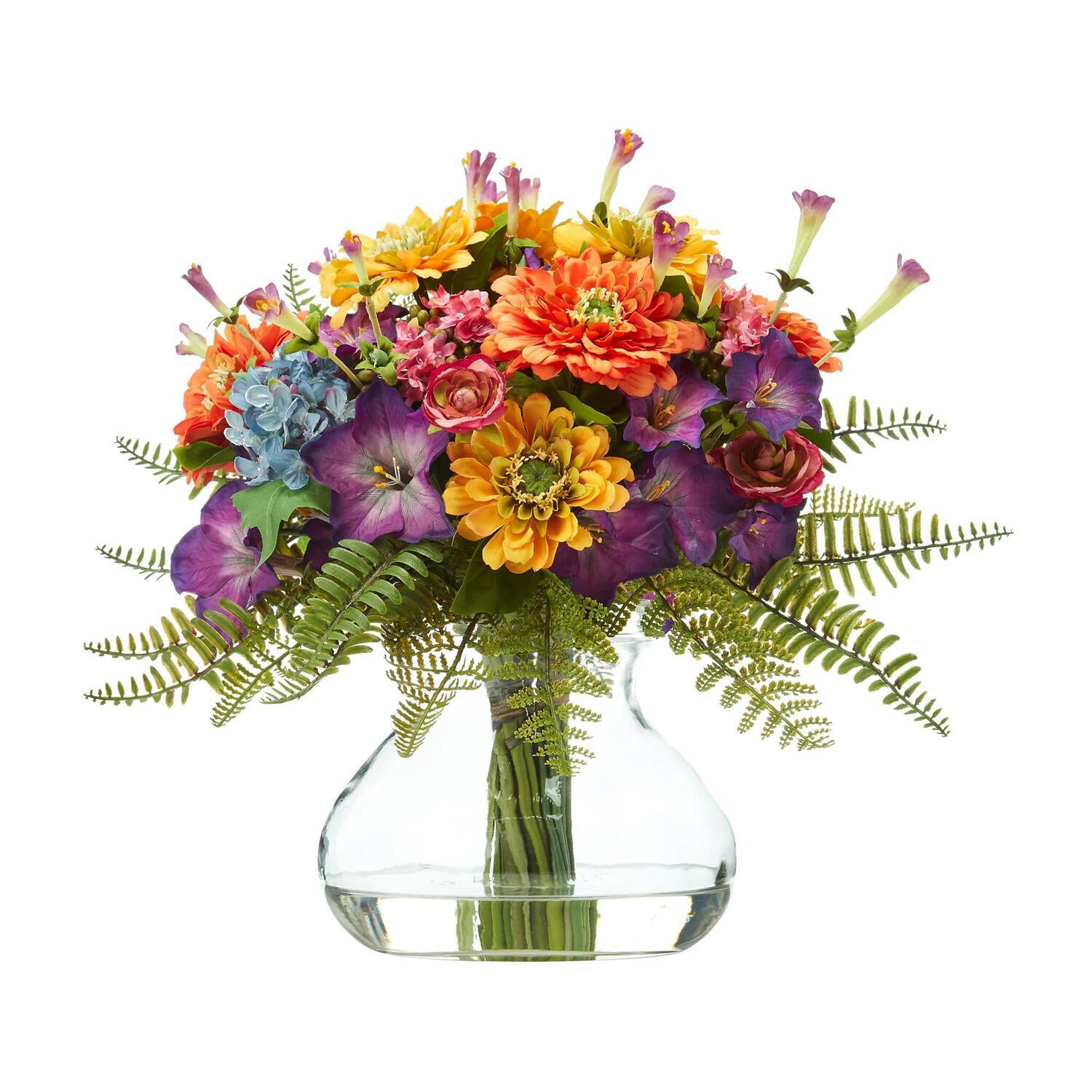 Nearly Natural Mixed Flowers Artificial ArrangementStyleIn Glass Vase