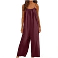thumbnail image 4 of FRSASU Jumpsuits for Women Fashion Backless Sleeveless Spaghetti Strap Wide Leg Rompers Casual Summer Overall Jumpers Wine, 4 of 6