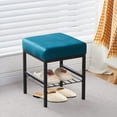 thumbnail image 4 of Tcbosik Footstool with Open Shelf, 2-Tier Velvet Fabric Ottoman, Multifunctional Makeup Stool, Upholstered Footrest for Small Space, Living Room, Bedroom, Teal, 4 of 6