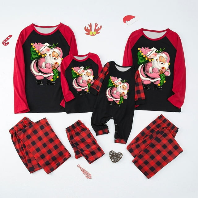 Pyjamas de Noël (Rouge) - Pyjamas Assortis Père Noël Rose Durables pour une Famille Cohésive