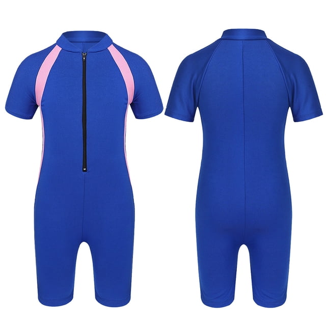 Aislor Kids Big Girls Zippered Swimsuit Swimwear Bathing Suit Rash Guard Shorty Sun Protection Wetsuit Blue 12