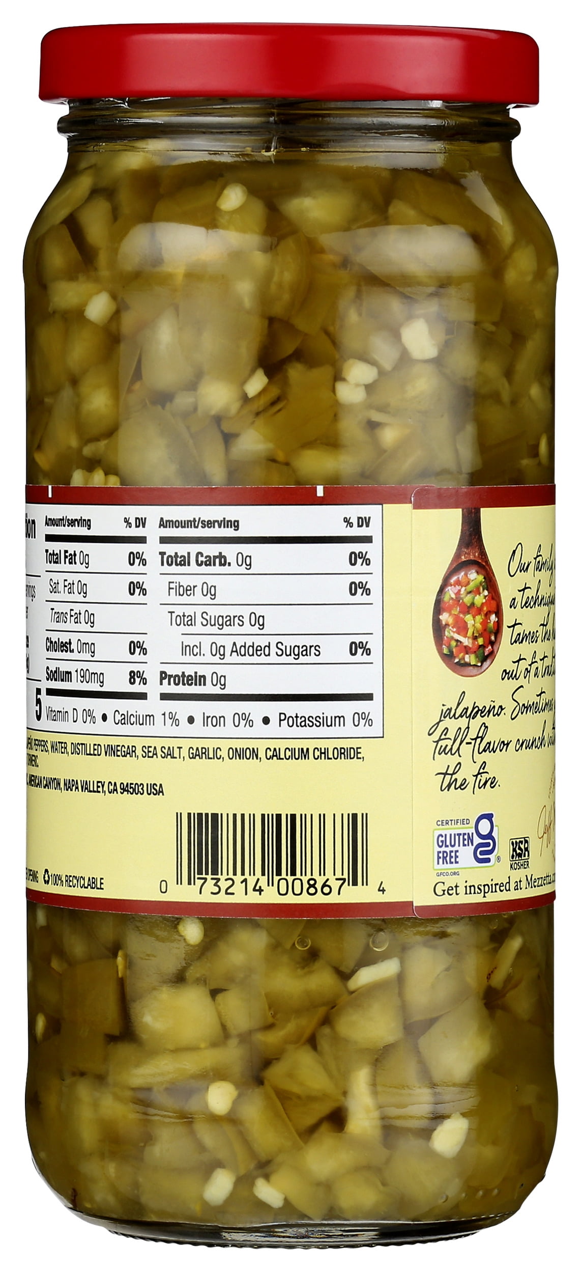 (Pack of 6) Mezzetta  Diced Tamed Jalapeo Peppers, 16 fl oz
