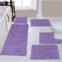 Home Weavers Modesto Bath Rug 100% Cotton Non-Slip Bathroom Rug Set Machine Washable Bathroom Rug, Bath Rug, U Shaped Contour, Runner, Bathroom Rug, Purple Color 5 Piece Bath Rug set