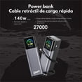 thumbnail image 3 of Power Bank 27,000mah 140w Carga Ultra Rapida Cable Retractil Gris, 3 of 10