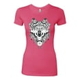 thumbnail image 2 of Drawn Tribal Wolf Animal Lover Womens Slim Fit Junior Tee, Hot Pink, Small, 2 of 3