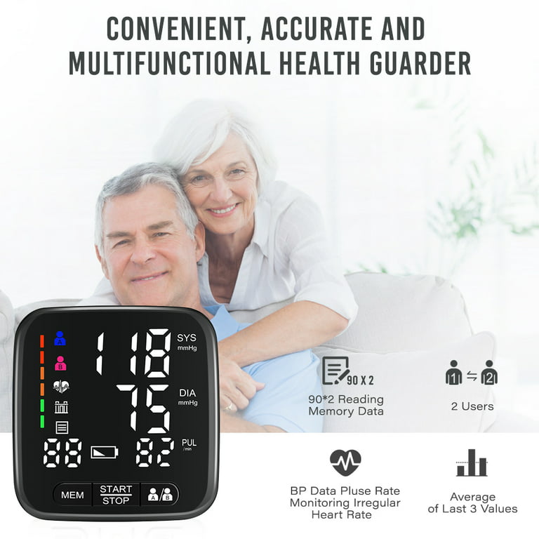 Tovendor Upper Arm Blood Pressure Monitor, Home Use Automatic BP Cuff Machine with Adjustable 8.7 inch-16.5 inch Cuff, LCD Large Display, 2 Users 180