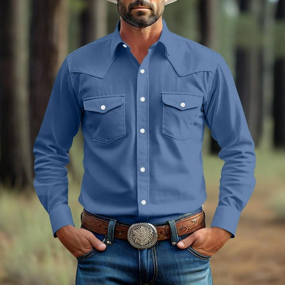 Homenesgenics Men's Shirts Vintage Solid Color Casual Long Sleeve Turndown Collar Blouse Tops