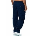 thumbnail image 4 of Navy Mens Cargo Sweatpants Fleece Wide Straight Leg Drawstring Sweatpant with Multi Pockets Heavyweight Workout Jogger Pant Warm Elastic High Waist Baggy Pant Athletic Plus Size Trousers 2XL, 4 of 8