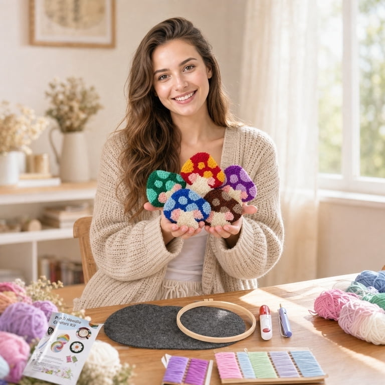Mushroom Tufting Coaster Craft Pack, Craft Kit for Adults, Adult