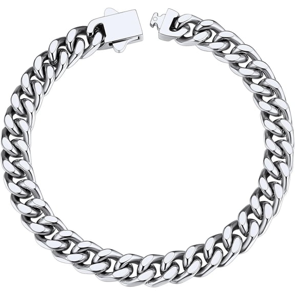 ChainsHouse Stainless Steel Cuban Link Bracelet for Men, 5mm/7mm/9mm/12mm Width, 7.5"/8.3"/9" Length, Black/18K Gold Plated Chain Wrist Bracelets for Men, with Gift Box
