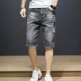 thumbnail image 4 of Pantalones cortos de mezclilla para hombre, bermudas rotas, parches largos, pantalones vaqueros cortos para hombre, tendencia popular 2024, pantalones cortos elásticos con cremallera, finos, 4 of 4