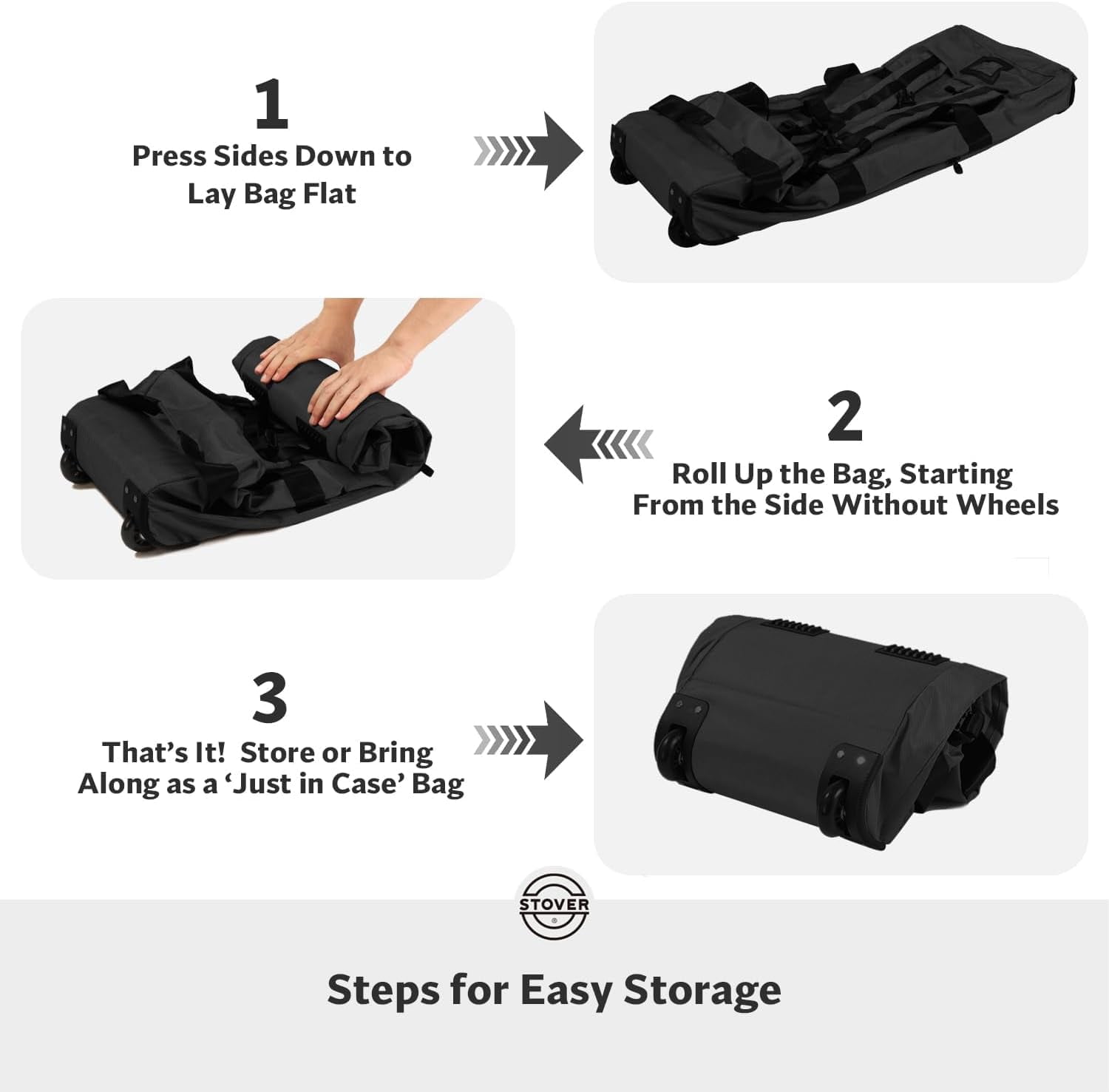 STOVER 80L Rolling Duffel Bag w/ Wheels, X-Large Durable Backpack + Toiletry Bag (Black)