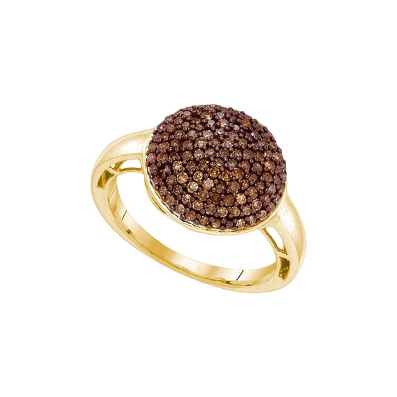 FB Jewels 10kt Yellow Gold Womens Round Brown Diamond Cluster Ring 5/8 Cttw