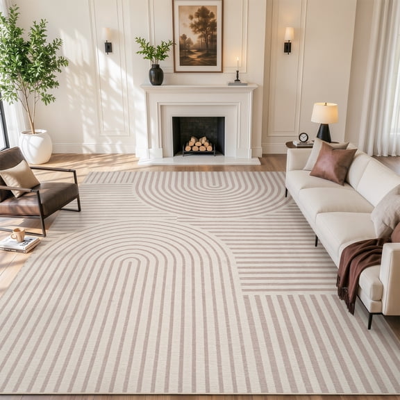 VUNATE 10'x12' Area Rugs for Living Room Jacquard Textured Modern Rugs Soft Geometric Rug for Bedroom Mid Century Washable Rug Non-Slip Bohemian Carpet Perfect for Dining Room Office Beige