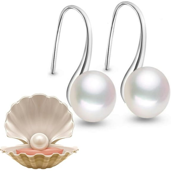 925 Sterling Silver Hoop Handpicked AAA  Quality 7.5-8mm White Freshwater Cultured Pearl Dangle Drop Earrings Jewelry for Women