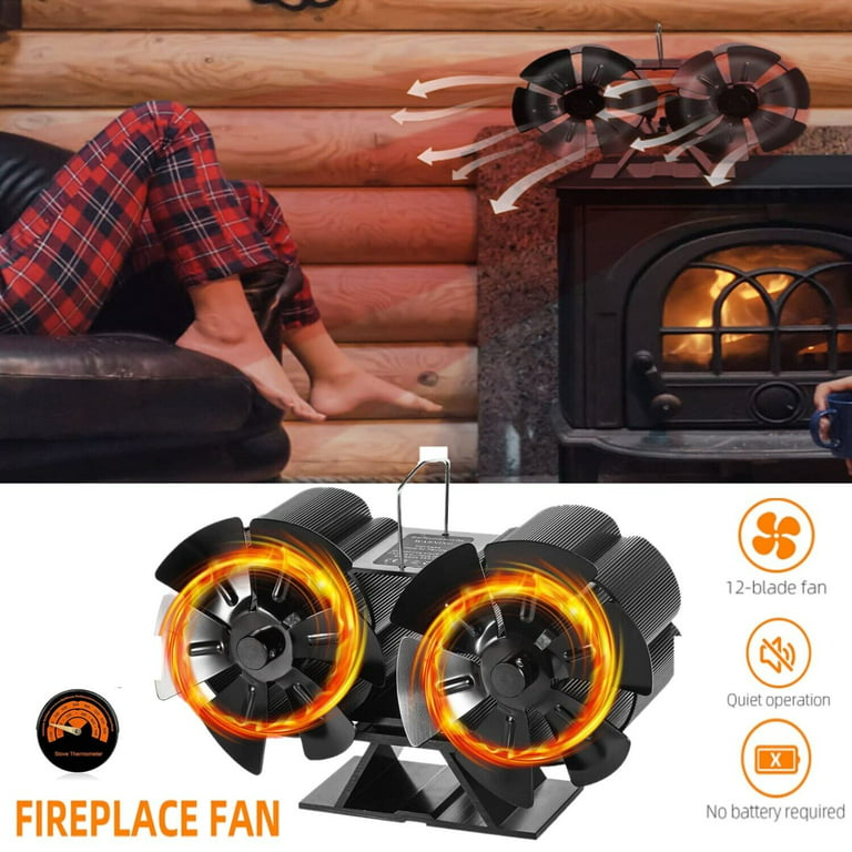 Wood Stove Fan Heat Powered ,12 Blade Fireplace Fan for Wood
