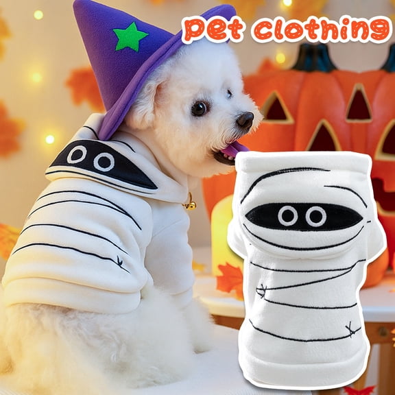 Small Dog Halloween Mummy Costume, Pet Halloween Costumes White Bandage Hoodie Outfit, Cloth Cats Dog Halloween Costumes for Halloween Party Decor