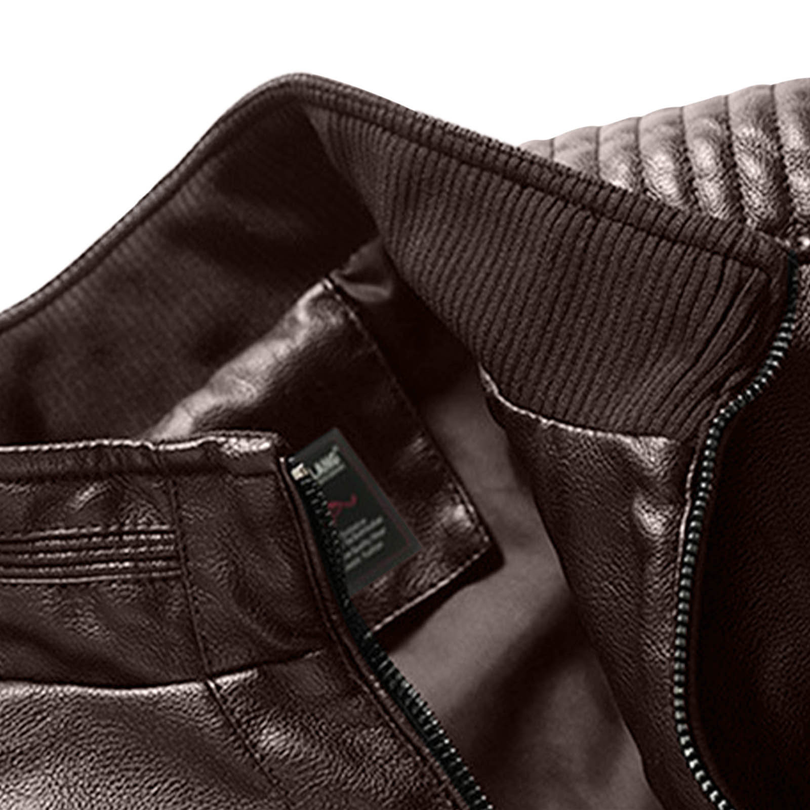 USNSM Men's Stand Collar Leather Jacket Coat Motorcycle Lightweight Casual Solid Color Zipper Pocket Faux Leather Outwear Brown XL